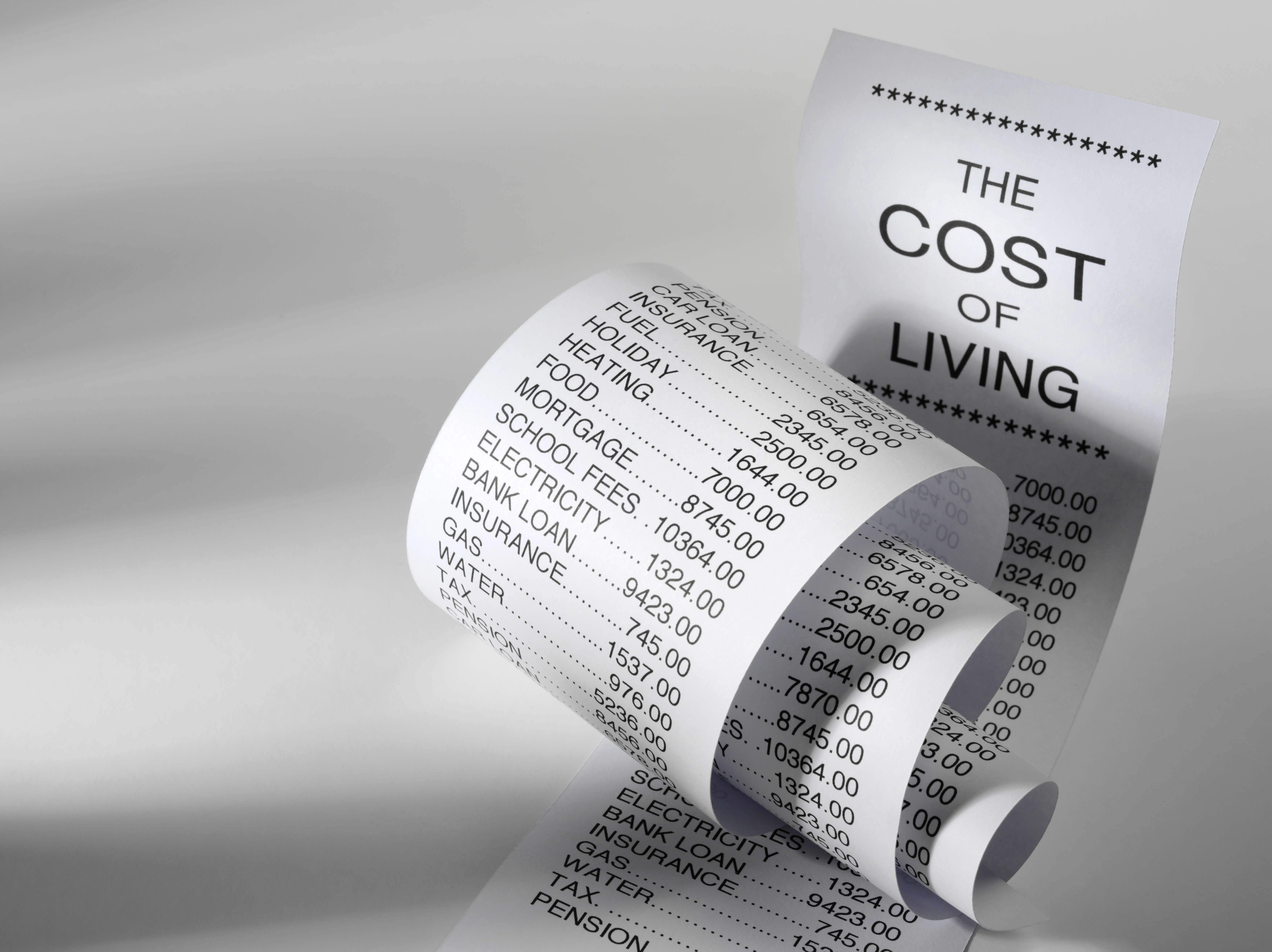 white till receipt rolled up with items and costs