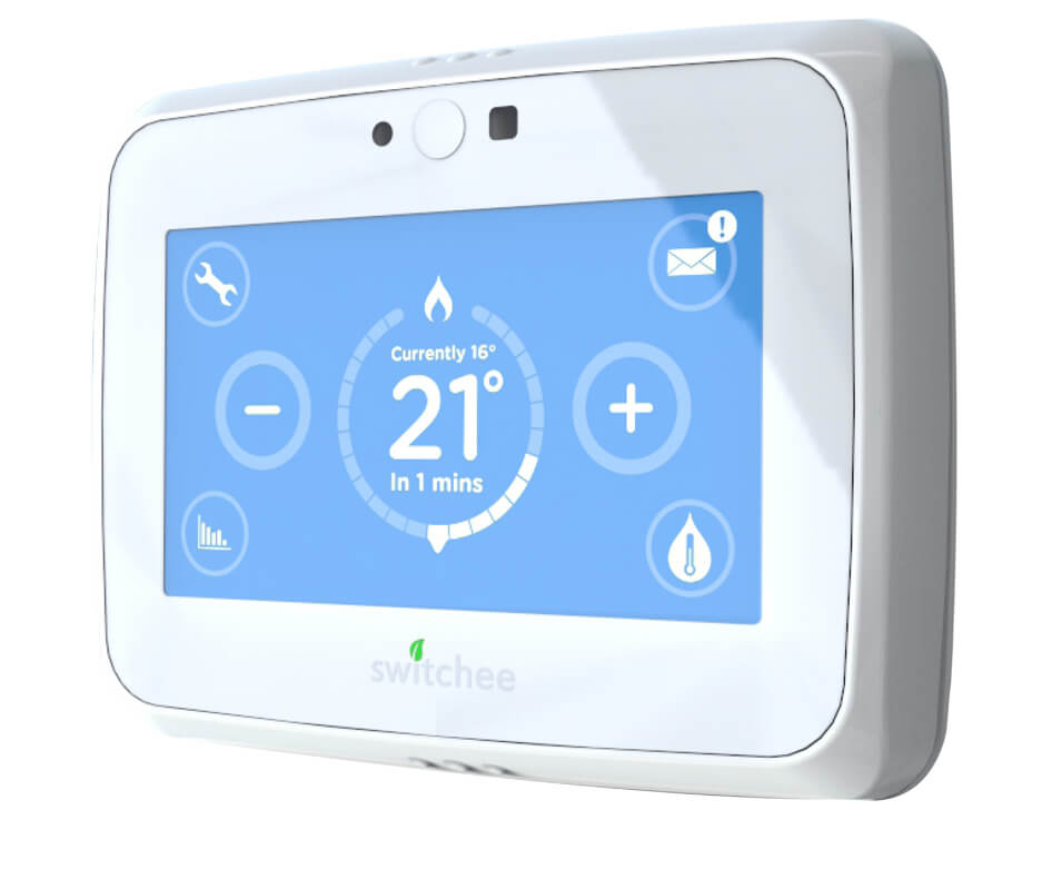 image of a white graphic thermostat