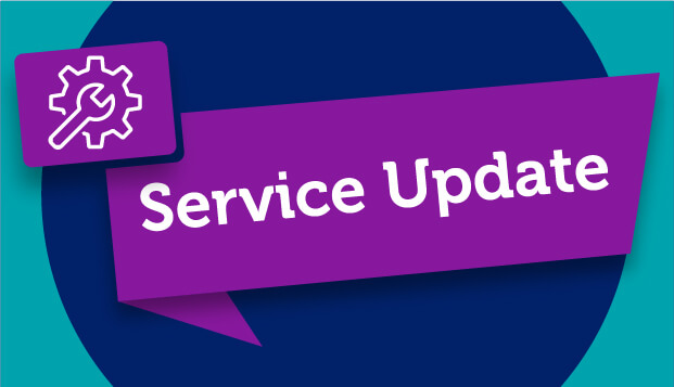 service update words on an blue and purple illustration